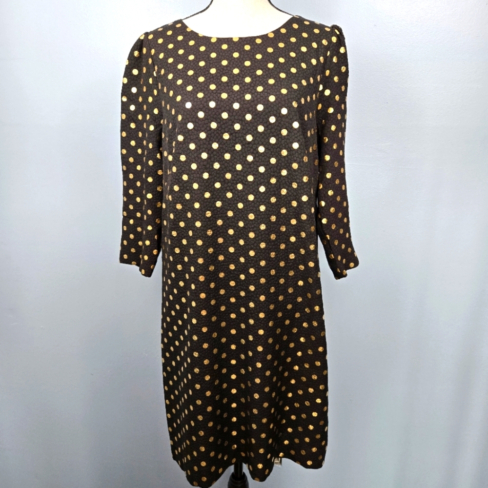 Talbots Black Back Cut Out Shift Dress Gold Glitter Dots Women's Size 10P‎